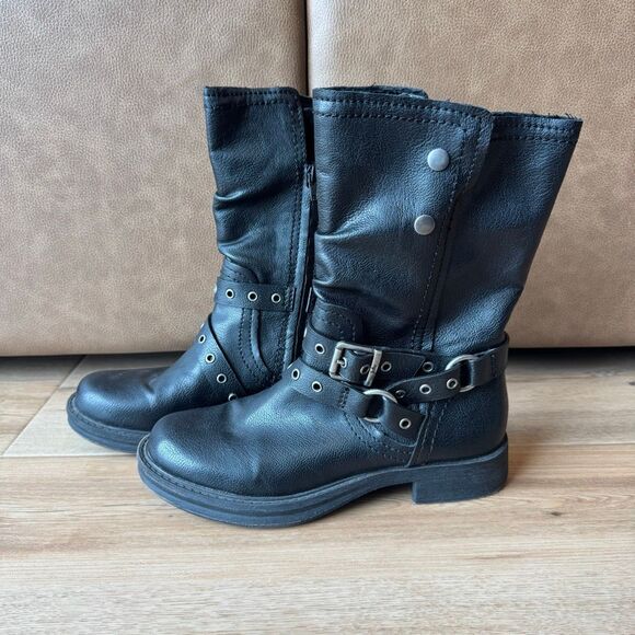 Zodiac Shoes - Zodiac Faith Black Faux Leather Moto Slouch Mid Calf Boots Grunge Biker 7 Ankle